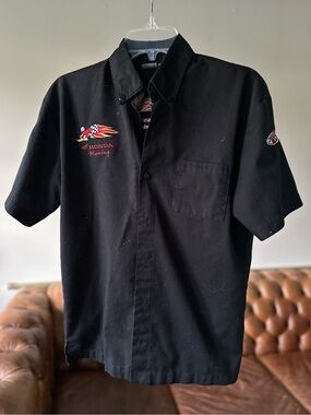 HONDA RACING · Men's (XS) Black Short-Sleeve Button-Down Vintage Racing Shirt
